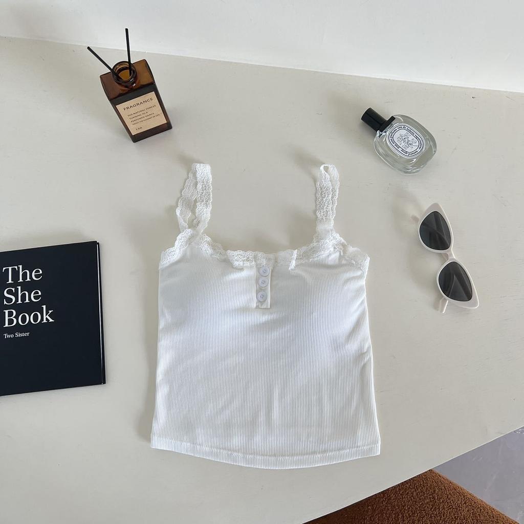 Рубчатый топ на бретельках, кружевной укороченный топ с лямкой на шее, женские летние майки на пуговицах с открытой спиной, модный вязаный топ, женский укороченный жилет без рукавов