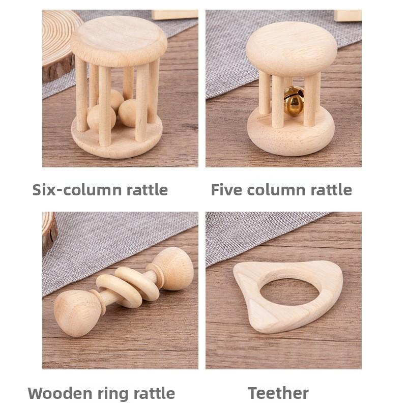 Wooden Baby Natural Rattle Set Toy With Sounding Features For Kids Sensory Play