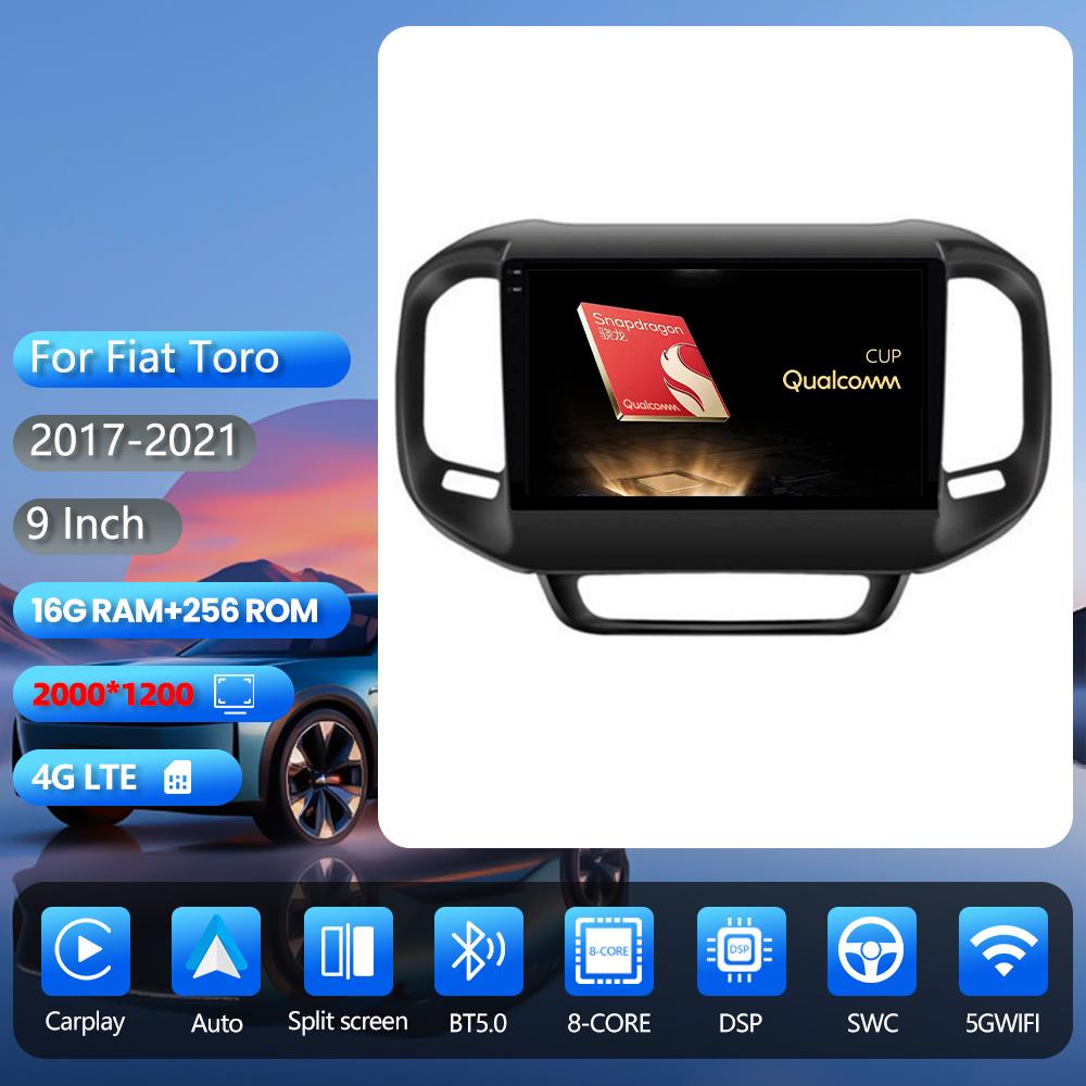 Android 16 pour FIAT Toro 2017 - 2020 Carplay Auto Autoradio BT Lecteur multimédia GPS Écran QLED 2K Contrôle par application au volant