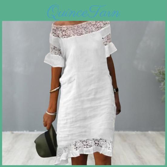 Strapless Short Sleeve Off Shoulder Ruffle Trim Summer Dress Crochet Lace Stitching Holiday Mini Dress Streetwear