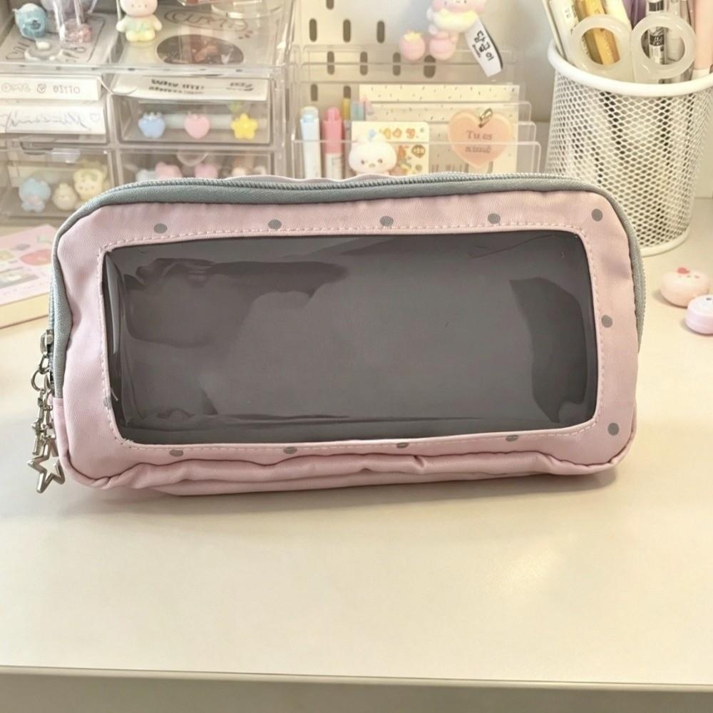 Canvas Material Pen Pouch Polka Dot Pattern Stationery Bag Portable Pencil Case For Students