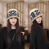 Retro rhombus plaid wool hat women's autumn and winter niche design sense knitted hat warm and cold-proof bag head cold hat