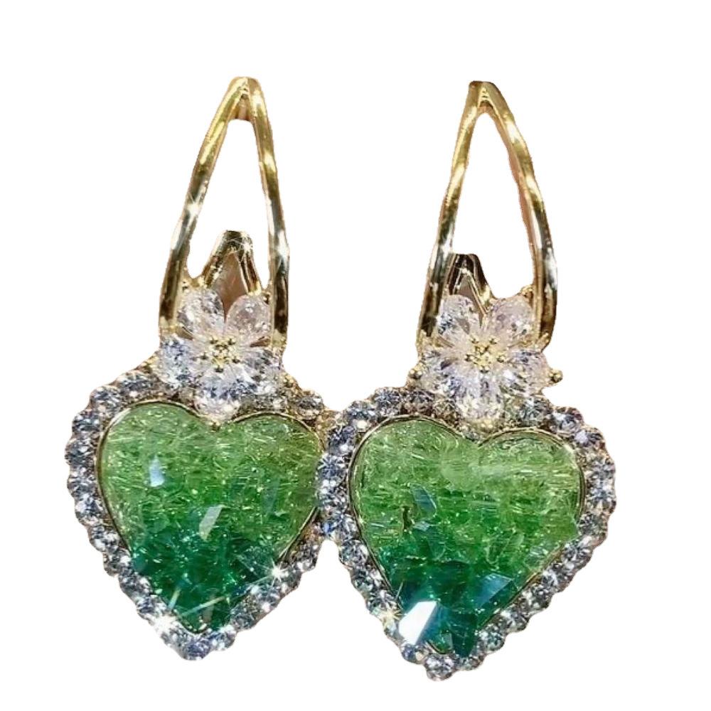 Crystal Green Love Earrings Design High-end Luxury Earrings Trendy Earrings for Women