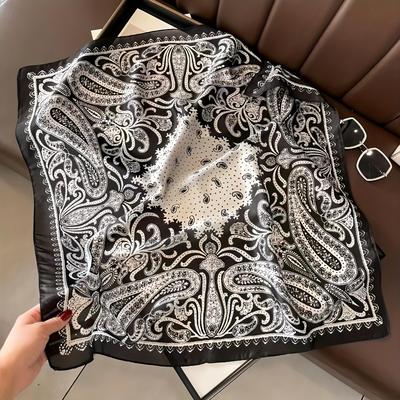 Luxury Brand Women Paisley Print Square Hijab Scarf Soft Satin Silk-like Small Neck Scarf Stylish Casual Headscarf