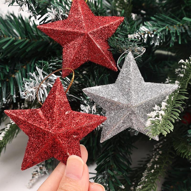 Sparkling Star Hanging Ornaments Cute 3D Five Point Glitter Christmas Tree Hanging Decor Reusable Festive Holiday Home Accent