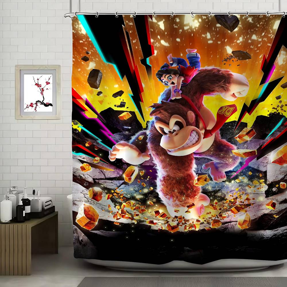 D-Donkey Kong Pattern Bathing Curtain Bathroom Shower Curtain Waterproof With 12 Hooks Home Deco