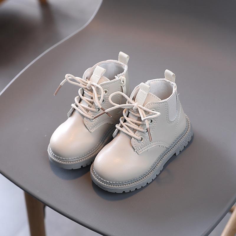 Детские ботинки для мальчиков, черные, бежевые, универсальные, ботильоны для девочек, модные, весна-осень, детские, повседневные, кожаные, матовые, нескользящие