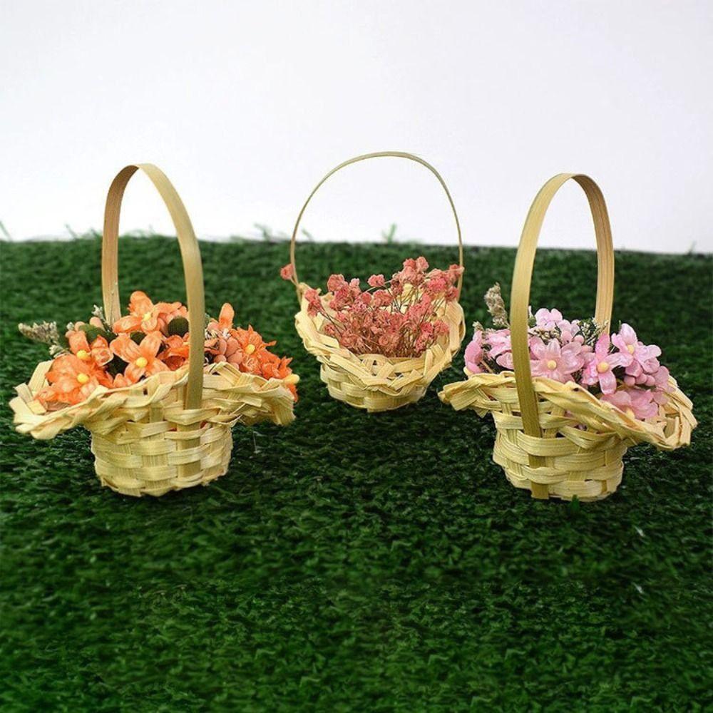 with Handle Braid Flower Baskets Accessories Handheld Baskets  Wedding Supplies