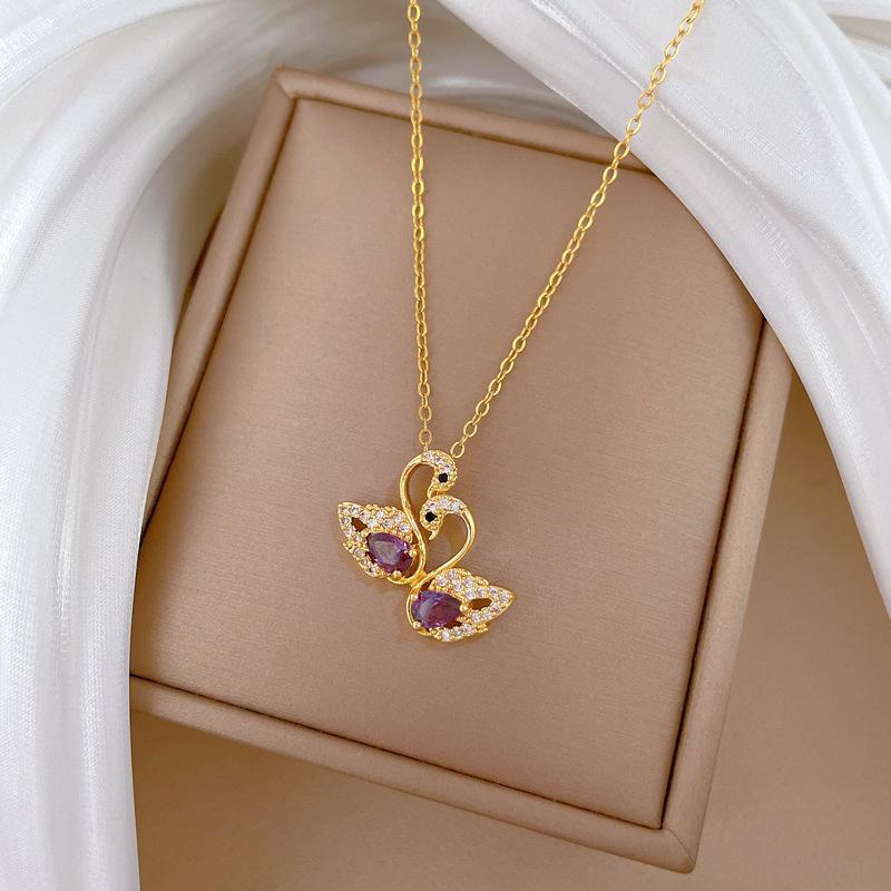 Мандариновая утка, играющая в воде, полной бриллиантов, Роскошный темперамент, Великолепное ожерелье с полным бриллиантом, Женская универсальная цепочка на ключицу