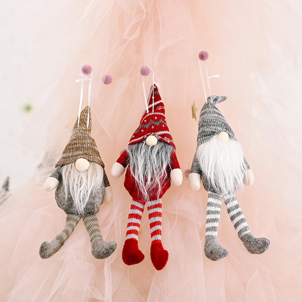 Plush Striped Festive Forest Old Man Hanging Leg Decoration For Holiday Cheer