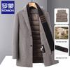 Men's Wool Blend Mid-Length Overcoat with Detachable Goose Down Liner