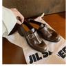 Cowhide Version Shoes Leather Square Round Head Buckle with Thick Heel Oxford Small Leather Shoes Women's Thick Sole
