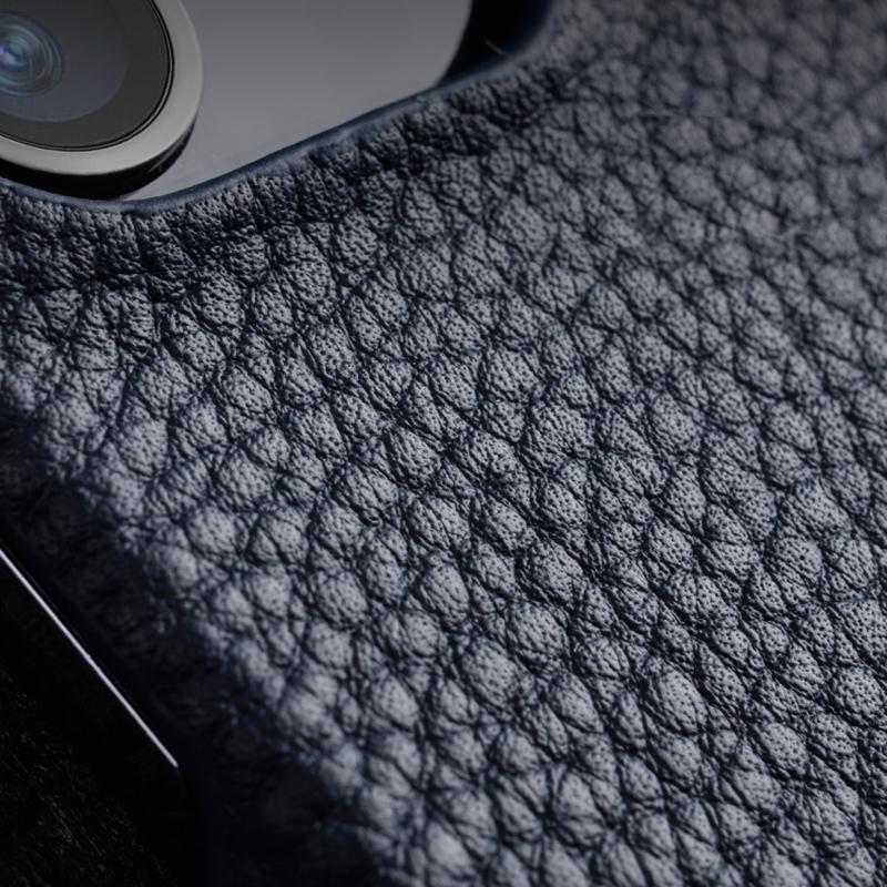 MELKCO For iPhone 14 Pro Max Genuine Cow Leather Coated PC Back Case Soft Microfiber Lining Incomplete Cover Phone Case