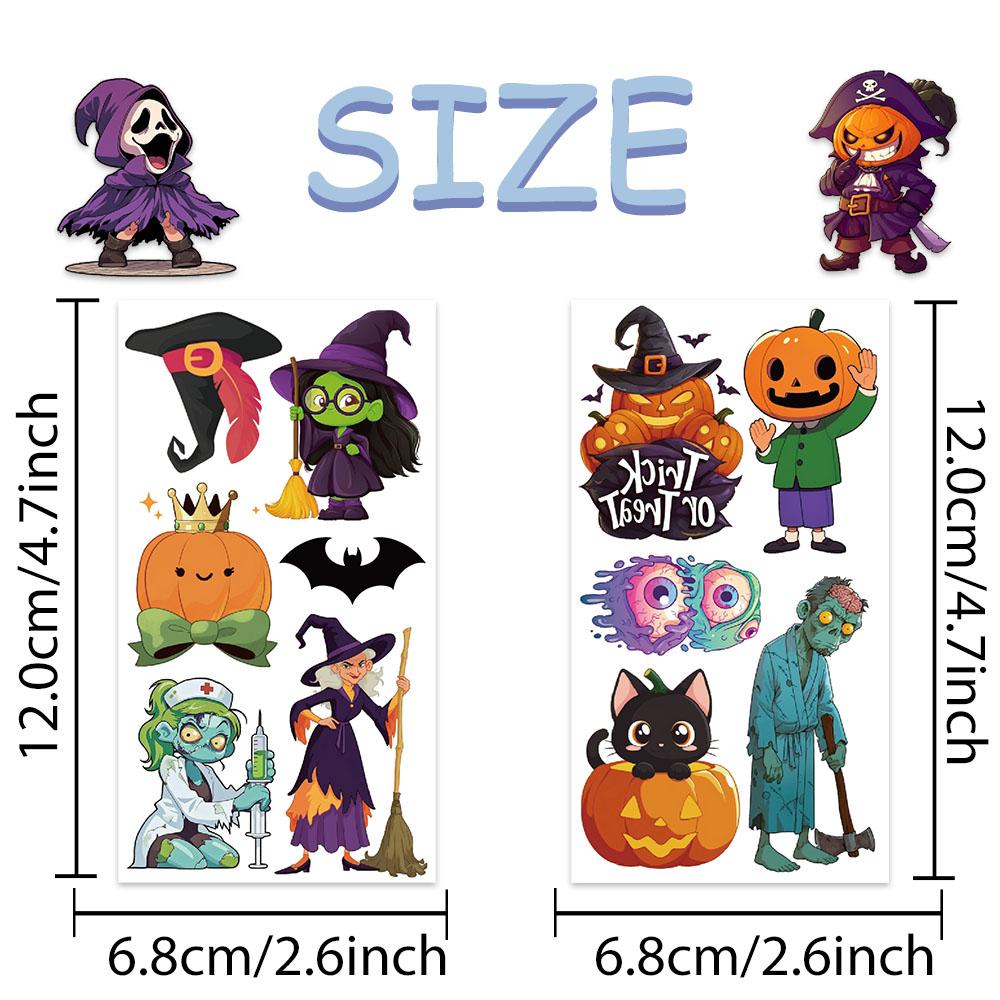 10sheets Cartoon Halloween Pumpkin Tattoo Stickers For Face Body Temporary Decorative Tattoo Stickers Kids Festival Party Gifts