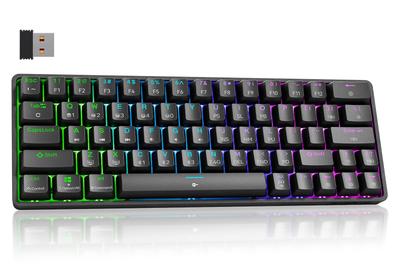 Dierya DK63 Беспроводная игровая механическая красная механическая RGB полноразмерная английская совместимая красная клавиатура, Bluetooth/2.4G/проводное подключение, переключатели, 60%