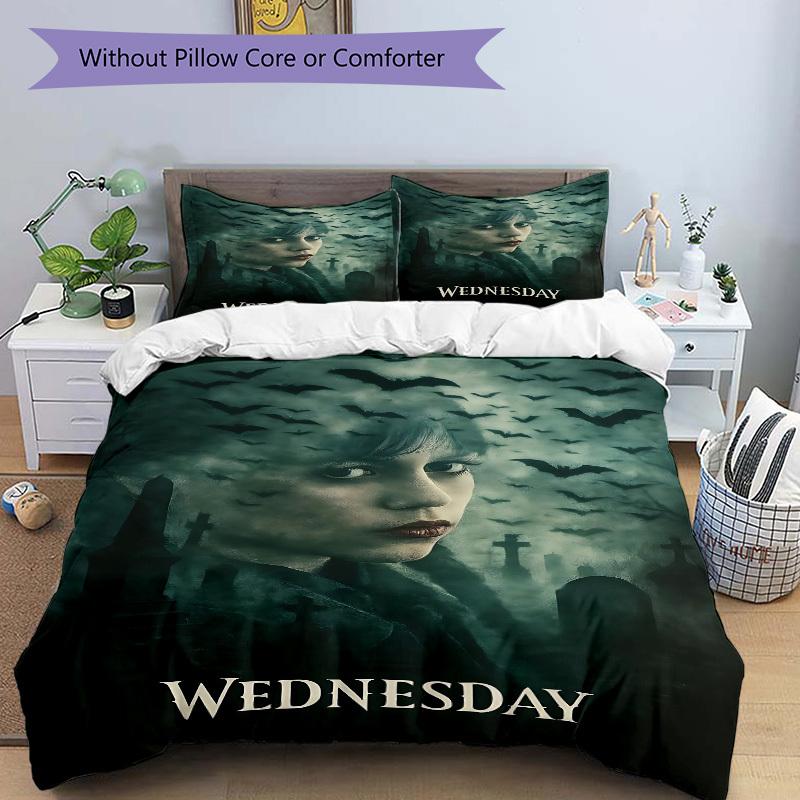 3pcs WEDNESDAY Addams Duvet Cover Set, 1 Duvet Cover + 2 Pillowcases (No Insert), High-Definition Print, Home & Dorm Set yy251208062
