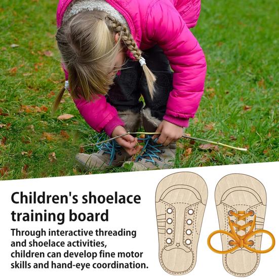 Доска для практики завязывания шнурков Деревянные плоские кроссовки Дошкольное развивающее устройство для шнуровки обуви для детей Раннее развитие Шнуровка обуви