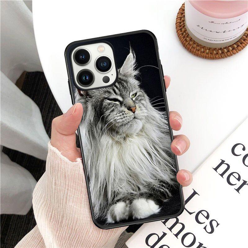 Мягкий чехол для телефона с домашним животным мейн-куном и котом для iphone 14pro 11pro 12 13pro max 5S 6s xs 7 8plus SE xr 12mini Coque, чехлы