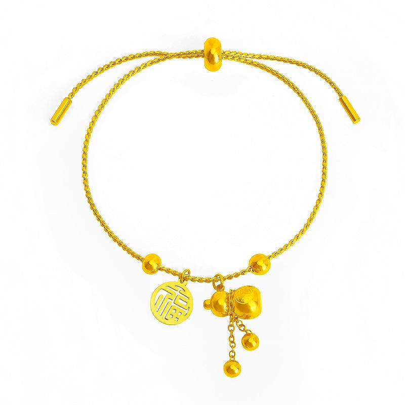 Браслет из титановой стали Fu Word Gourd: Устойчивые к выцветанию, универсальные женские украшения в китайском стиле, легкая роскошь, высококачественный оригинальный дизайн.