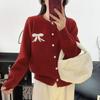 Круглый вырез шерстяной кардиган куртка женский короткий бант свободный вязаный свитер осень