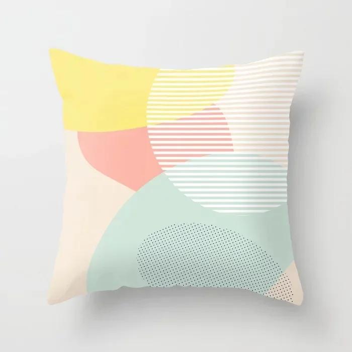 Nordic Light Pink Yellow Geometry Cushion Cover Abstract Art Polyester Pillowscase Simple Modern Couch Decorative Pillow Covers