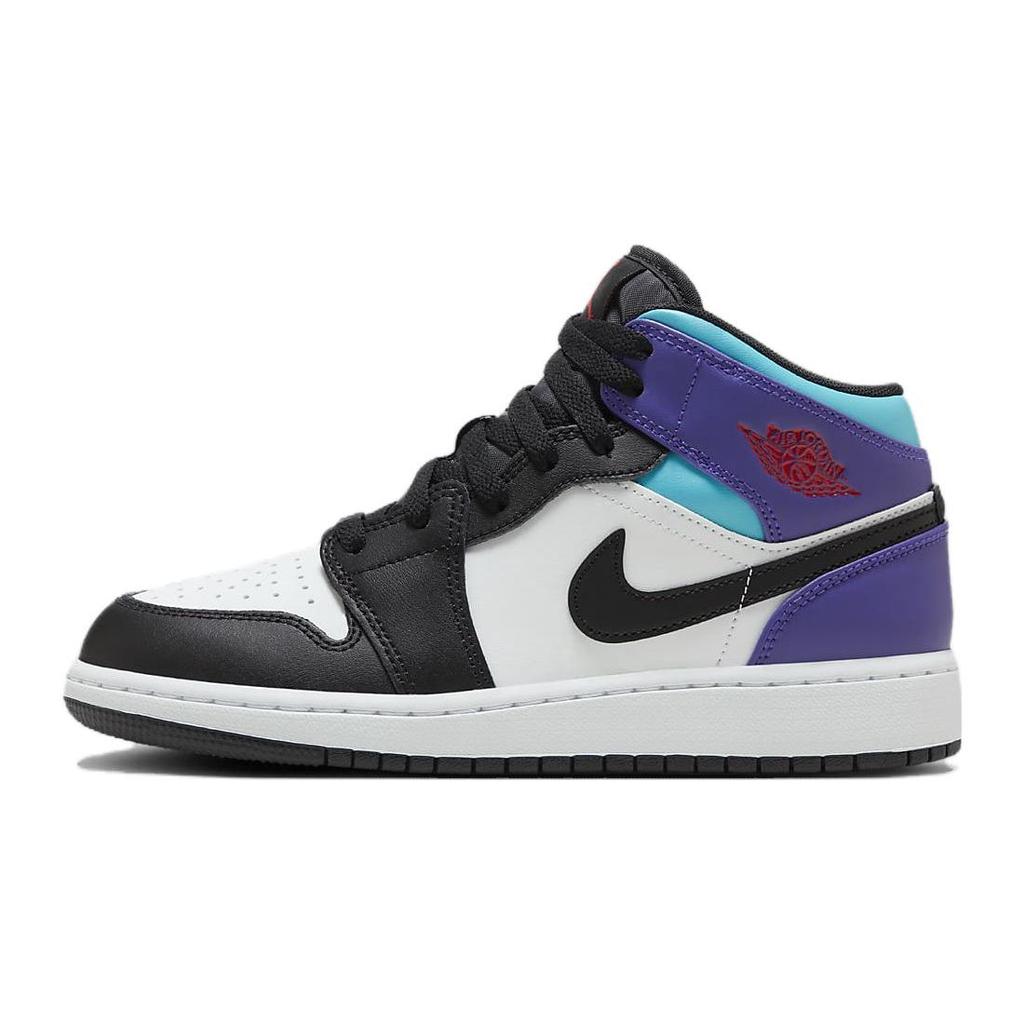 Air Jordan 1 Mid GS Aqua Kids Sneakers White Court-Purple Tropical-Twist DQ8423-154