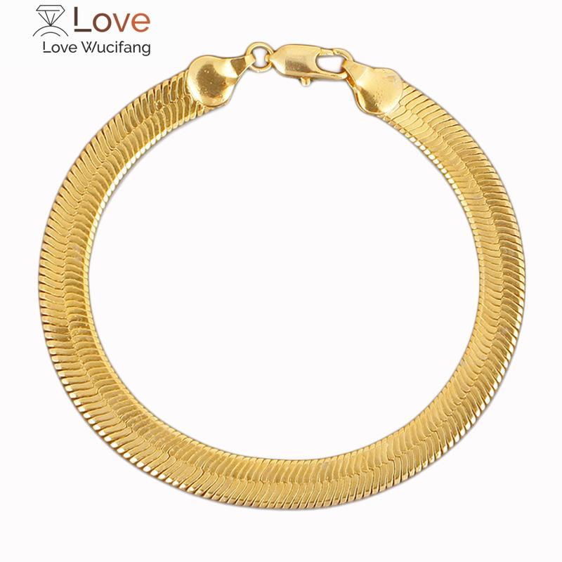 24k Gold Bracelet Snake Bone Chain Gold Plated Bracelet 18k Gold Blade Chain 4/5/7/8/10mm21cm Bracelet