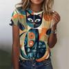 Colorful Graffiti Pattern T-Shirt For Women Vintage Cat 3D Printed Tees Summer Fashion Street O-Neck Tops Short Sleeves T Shirts