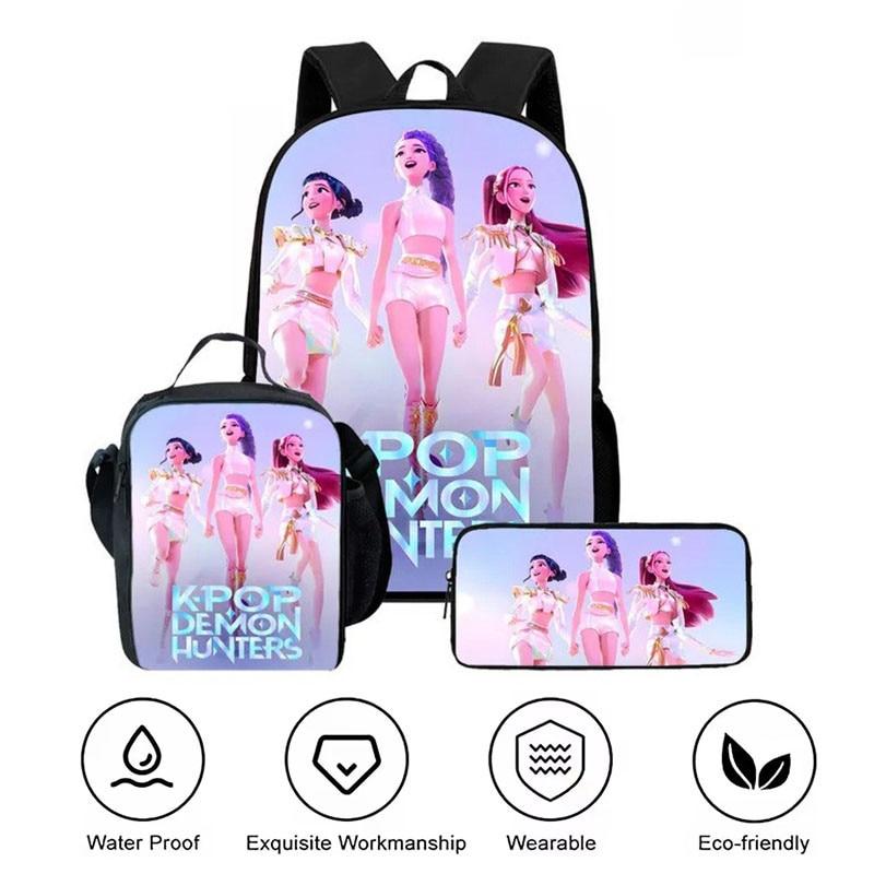 K-Pop 3-Piece School Backpack Set Multicolor Student Backpack Crossbody Bag Pencil Case Combo Campus Bag