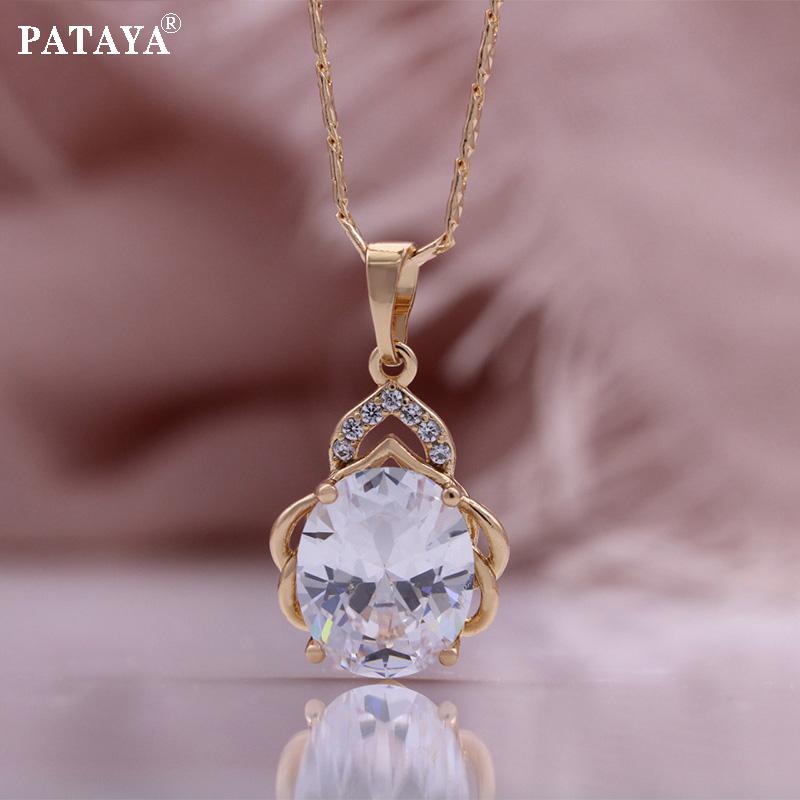 PATAYA Ожерелье с подвеской из розового золота и инкрустированным белым искусственным цирконием