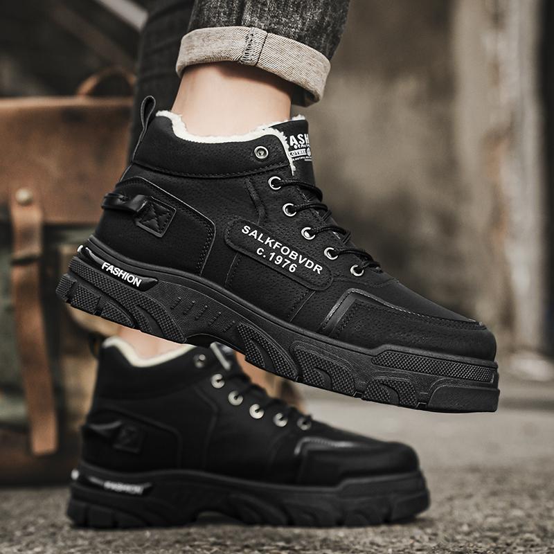 Мужская брендовая высококачественная рабочая обувь на толстой подошве с противоскользящим покрытием, модные теплые плюшевые короткие ботинки, зимние ботинки для мужчин