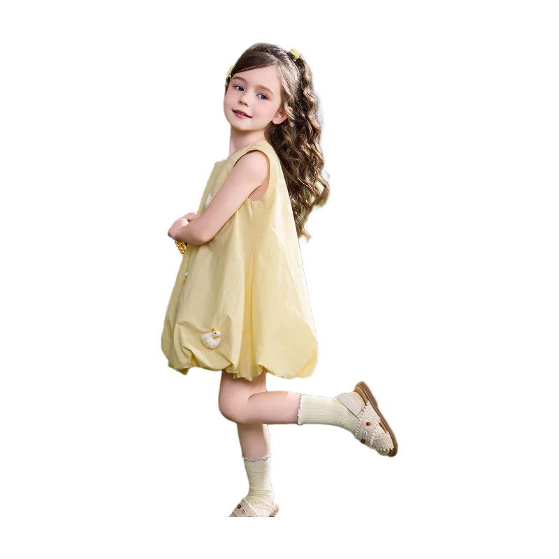 ASK JUNIOR Girls' 2026 Summer Sleeveless 3D Duck Blossom Dress