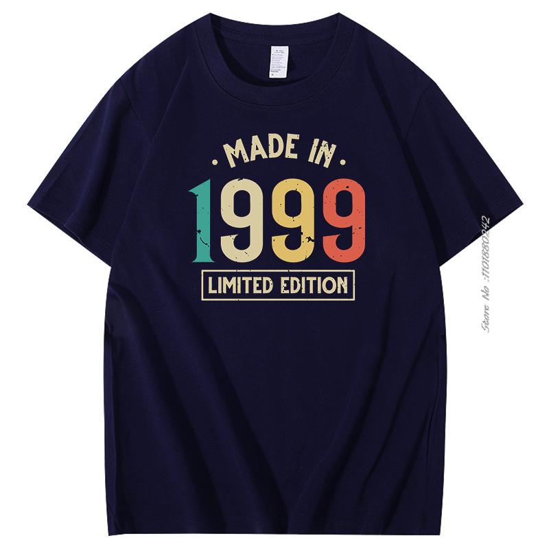 Summer Mens Tshirt 25th Birthday Gift Cotton Tshirt Vintage 1999 Birthday Graphic T Shirts Short Sleeve Tshirt Men Clothing