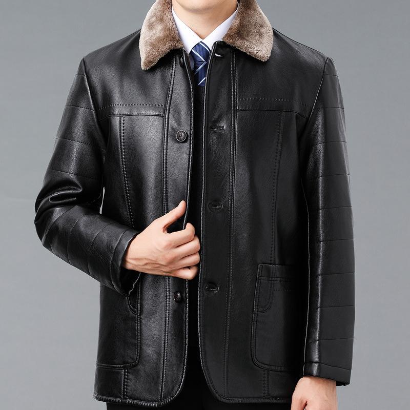 Зимняя меховая куртка из натуральной кожи для людей среднего и пожилого возраста, мужская куртка из натуральной овчины, утолщенная кожаная куртка, пальто, верх