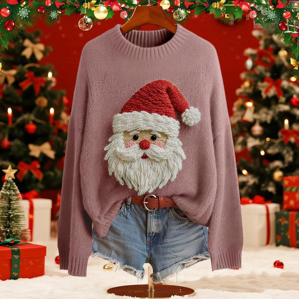 Женский модный пуловер с рождественским принтом, с длинным рукавом и вырезом под горло, вязаный свитер-топ