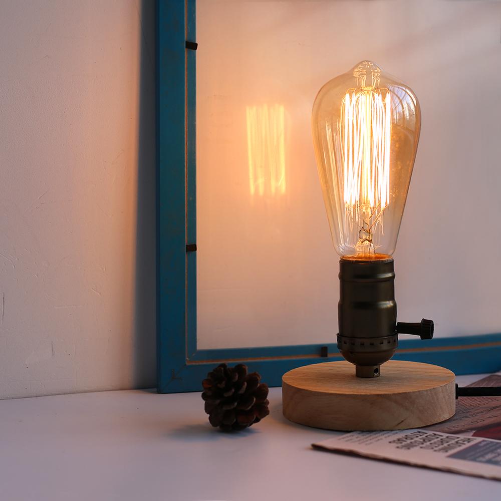 Modern Wood Table Lamp Retro E27 Desktop Decorative Light Indoor Art Lamp Living Room Bedroom Decoration Wood Light Base EU Plug