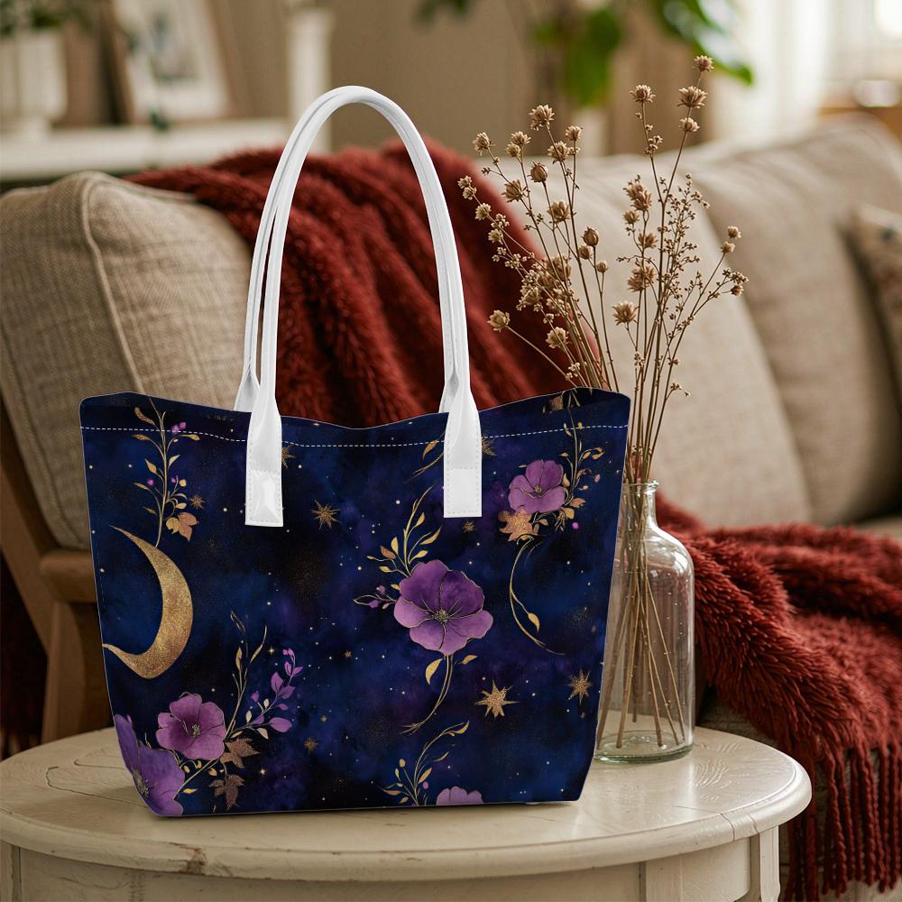 Purple Moon Floral Women's Fashion Casual Tote Bag