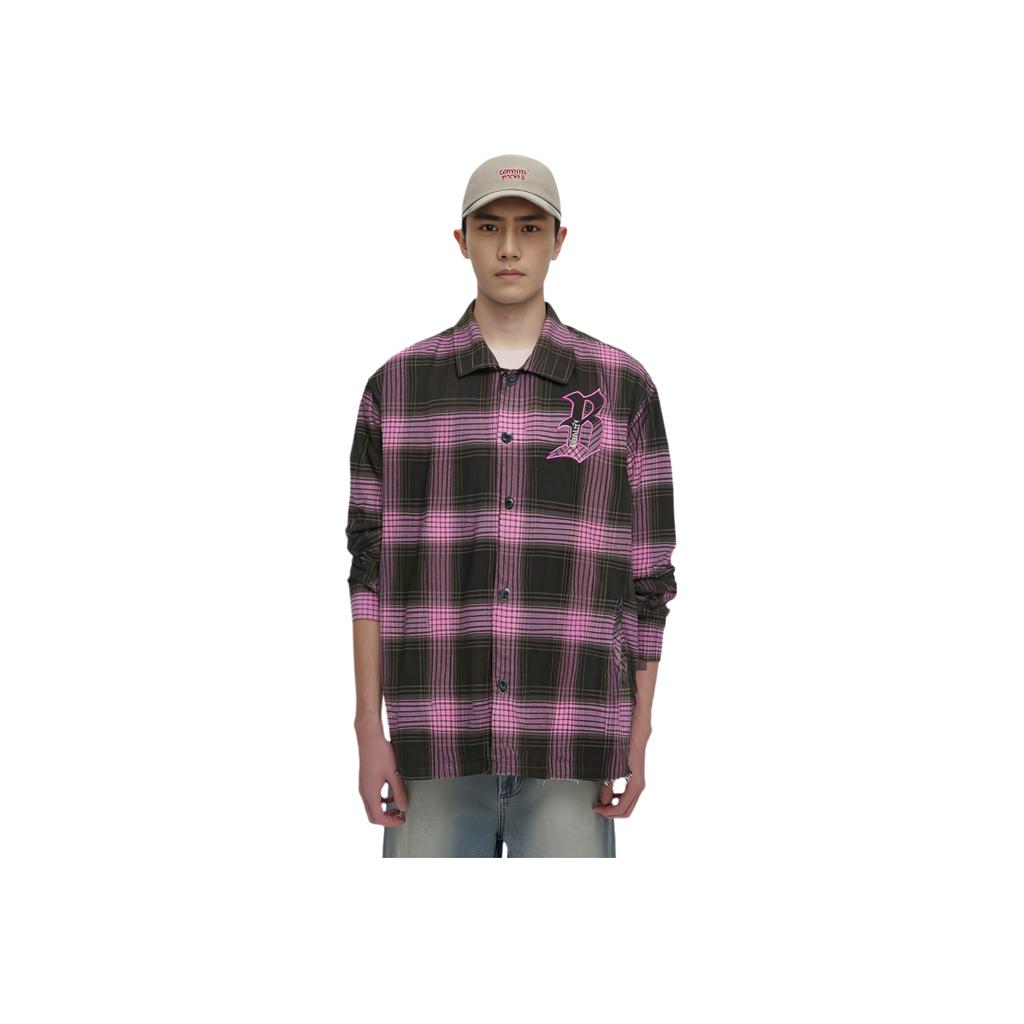 Li-Ning Badfive Plaid Letter Print Loose Casual Long Sleeve Shirt Men Tops Obsidian-Grey Dream-Pink Asphalt-Grey AFDT855-2