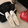 Cowhide Version French 25 New Retro Square Head Light Mouth Shoes One-word Buckle Mary Jane Flat Fairy Style Ballet Shoes