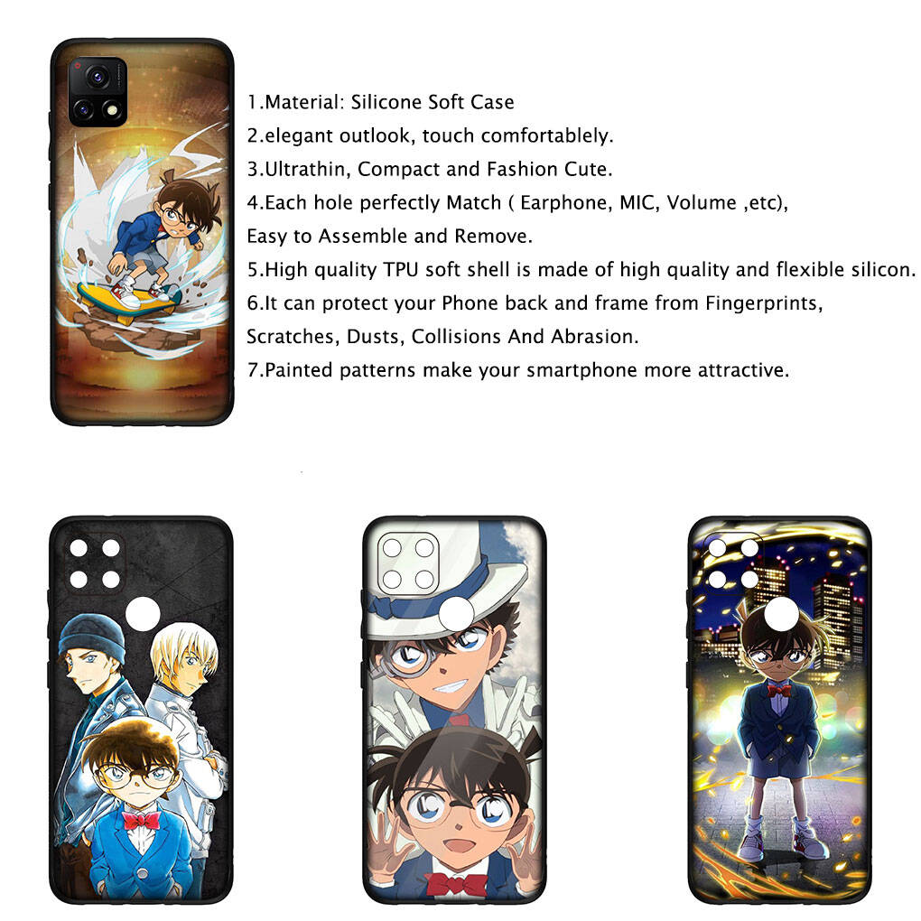 Чехол для iPhone 17 16 15 Xiaomi Poco Redmi Note 14 13 12 11 Pro Max 9 16e Samsung Galaxy S25 S24 S23 OPPO Huawei Мультяшный Детектив Конан Чехол для телефона