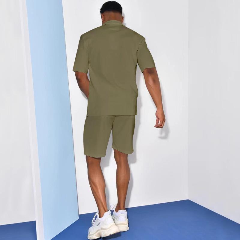 Summer Men's Short-sleeved Shorts Suit Linen Thin Section Lapel Loose Solid Colour Men's Two-piece Suit