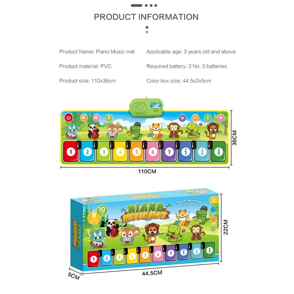 110x36см Музыкальный коврик для пианино для малышей Напольный коврик для скрипки, клавиатуры и танцев со звуками 8 инструментов Детский коврик Обучающие игрушки для изучения