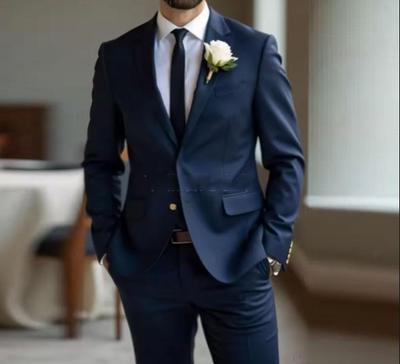 Черные мужские костюмы однобортные с пиковым лацканом приталенного кроя мужская одежда роскошные 2 предмета пиджак брюки свадебные полные комплекты 2025