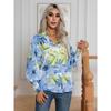 Spring and Autumn Women's Shirt Fashion Printed Lantern Sleeve Shirt Long Sleeve Shirt