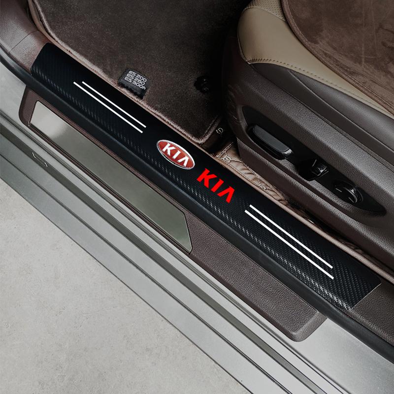 AADW1 Car Door Threshold Strips Car Trunk Rear Bumper Protective Carbon fiber Leather Stickers For Kia Sportage Ceed Picanto Niro K5