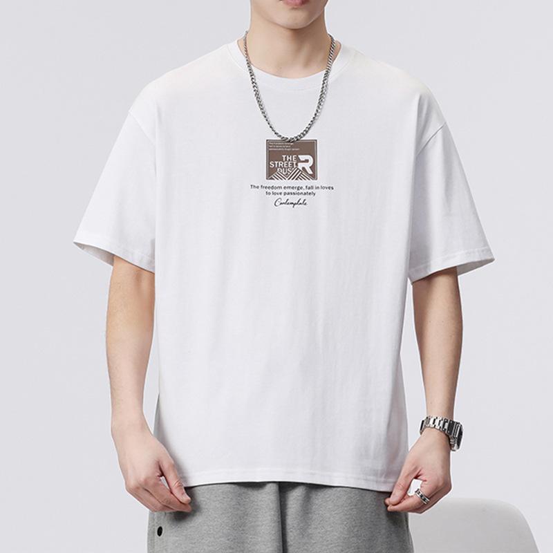 Простой дизайн, мужская футболка из чистого хлопка с круглым вырезом и половиной рукавов, повседневная свободная футболка, мужской пуловер в стиле хип-хоп, рубашка