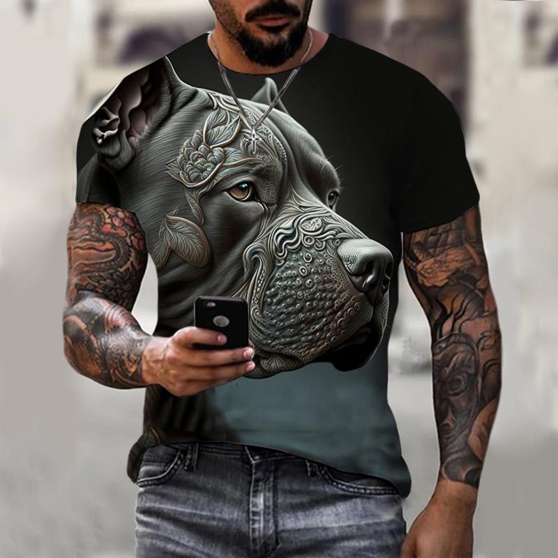 Summer Round Neck 3D Print Dog Graphics Top Fashionable Casual Short Sleeved Men's T-shirts