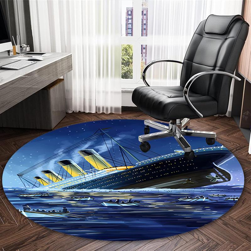 1pc Titanic1 Print Round Carpet Chair Round Carpet Suitable for Bedroom Living Room Home Decorative Carpet