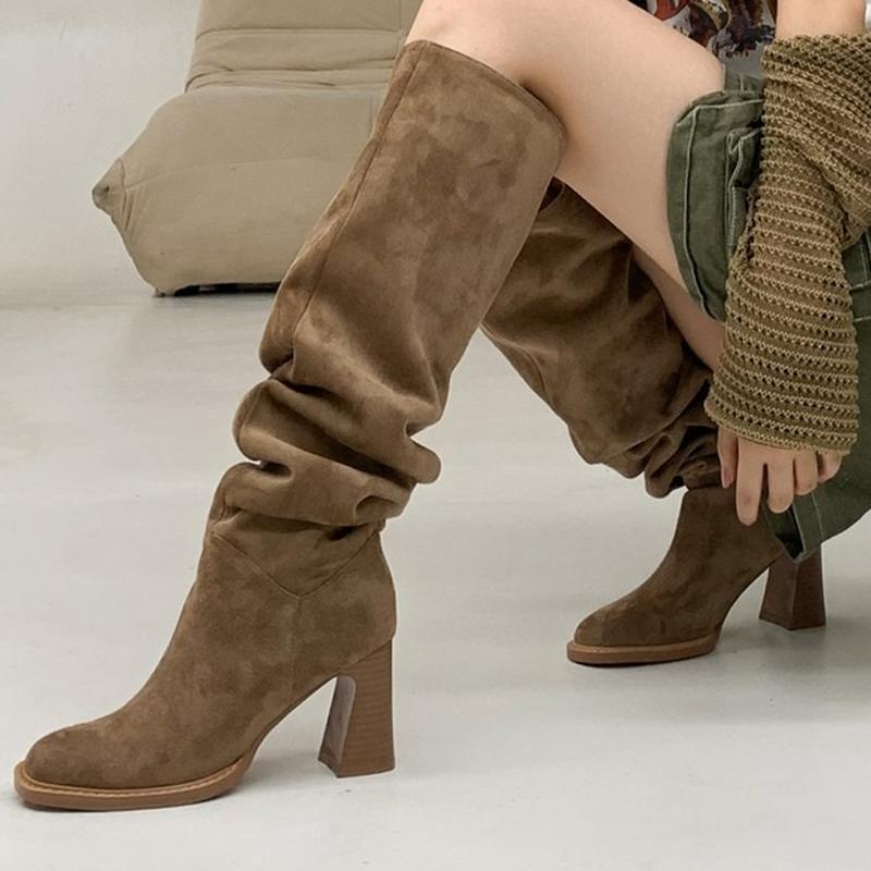 Модные туфли на высоком каблуке женские высокие сапоги замшевые туфли зимняя новая дизайнерская обувь женская 2024 трендовая обувь для ходьбы туфли-лодочки платье женские туфли