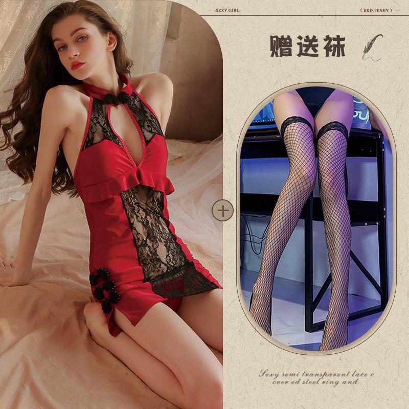 Sexy lingerie sexy lace seduction deep v vintage cheongsam pajamas hot passion no-take uniform seduction suit